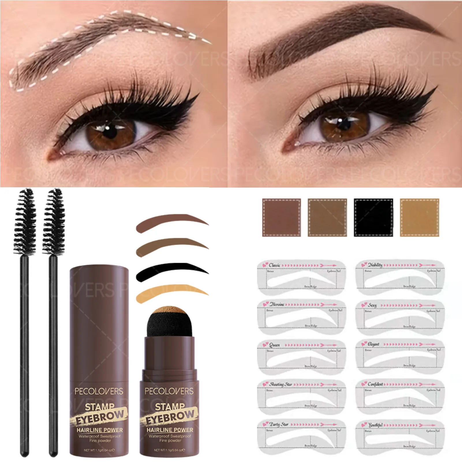 Christmas 3PCS/Set Waterproof Eyebrow Stamp - Fine Powder Perfect Brow Shape, Ideal Gift for Contour & Hairline