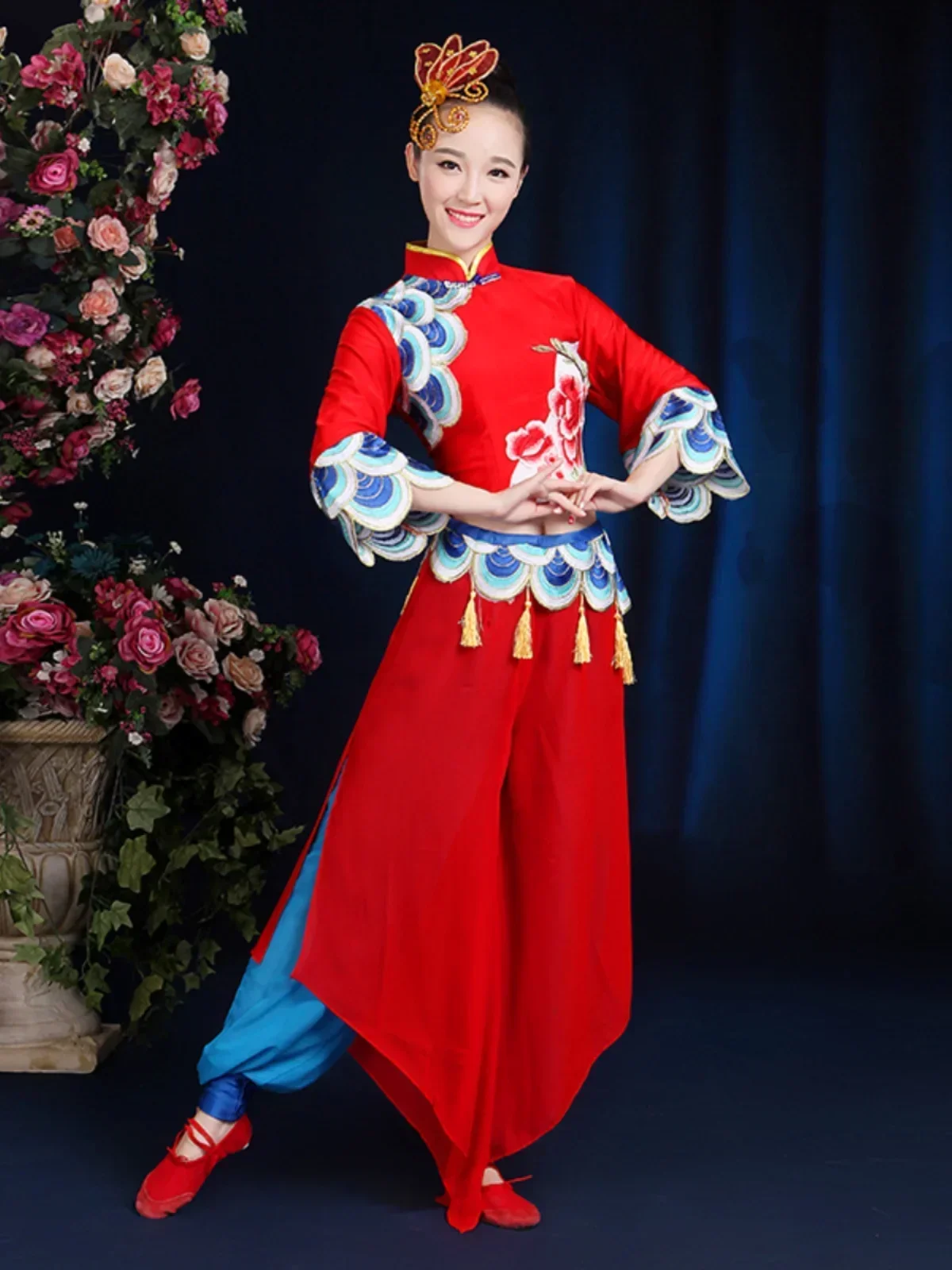 Yangge Costume Performance New Chinese Style Classical Fan Dance National Summer Female Waist Drum 2 Pieces