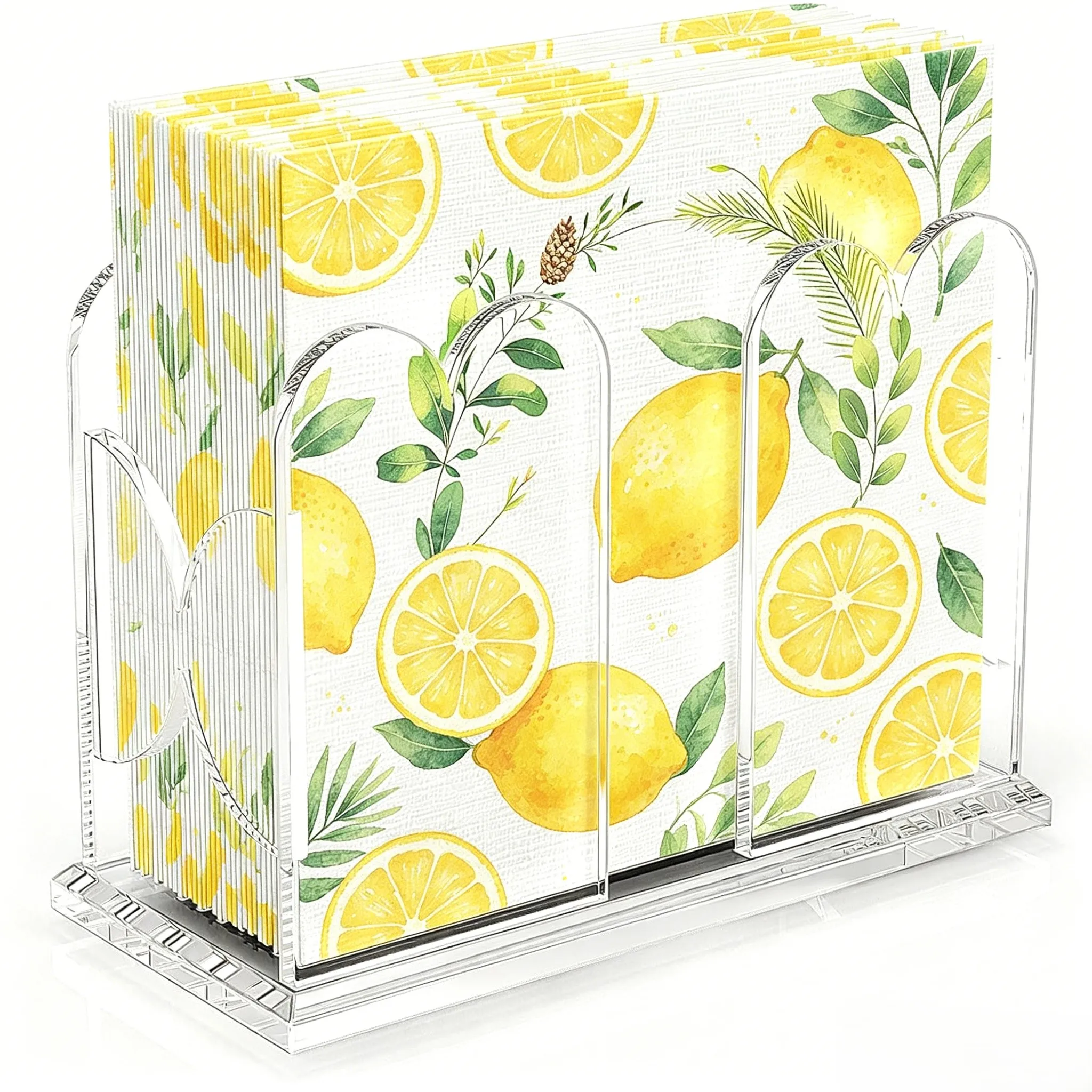 Clear Napkin Holder with U-Shaped Opening and Scalloped Edges for Home Kitchen Bathroom Dining Room Wedding Party Use
