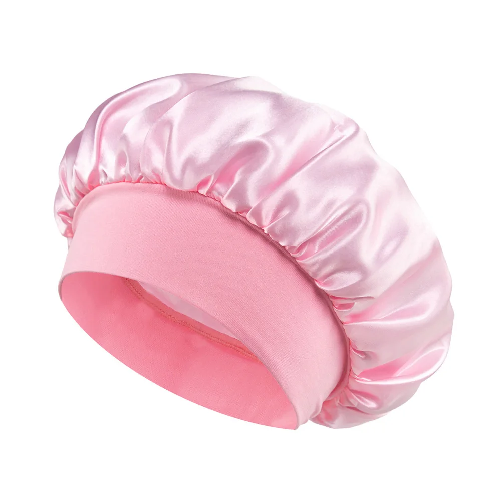 Kinder Mädchen Jungen Satin Nacht Schlaf Kappe Breites Band Elastische Turban Motorhaube Haarpflege Beanie Schlummertrunk Schal Bandana Kopfbedeckung Kinder – Detail 8