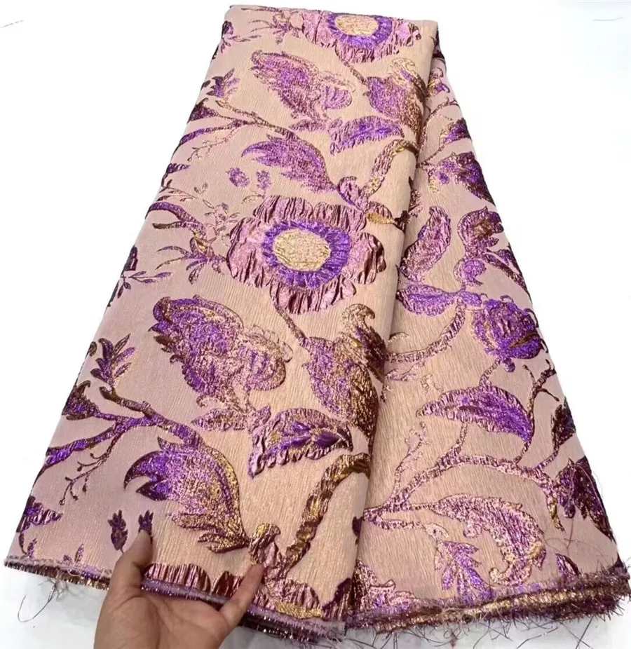 

African Brocade Jacquard Fabric Nigerian Floral Damask Material Gilding Lace Cloth Brocard Tissu 5Yard Africain Dentelle DJB57