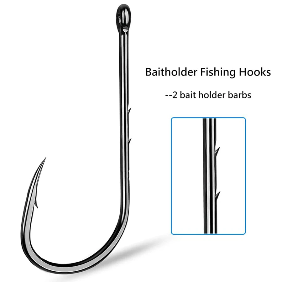 Baitholder Fishing Hooks Forged Long Shanked Fishing Hook Barbed Shank Beak Bait Holder Hooks 100pcs Black 19Sizes 8/0-12# Hook