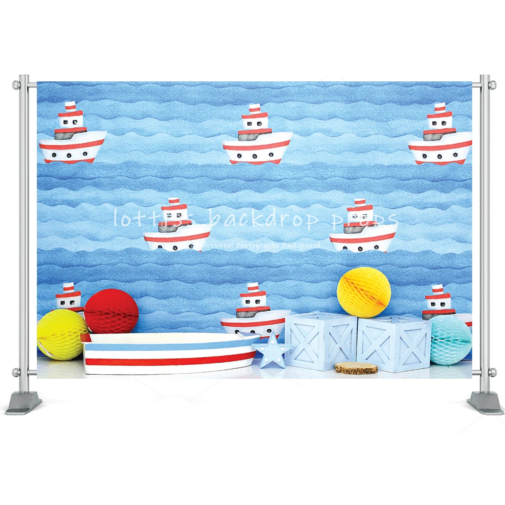 Boat Undersea Theme Backdrop Kids Cake Smash Props Fish Coral Jellyfish Captain Boy Birthday Background Baby Photostudio Props