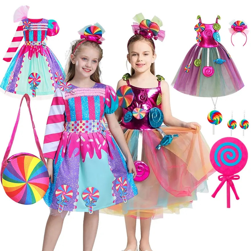 

2024 Halloween Candy Disguise Fairy Lollipop Cosplay Costume Sweet Princess Dress Girl Pageant Carnival Lollipop Purim Appparel