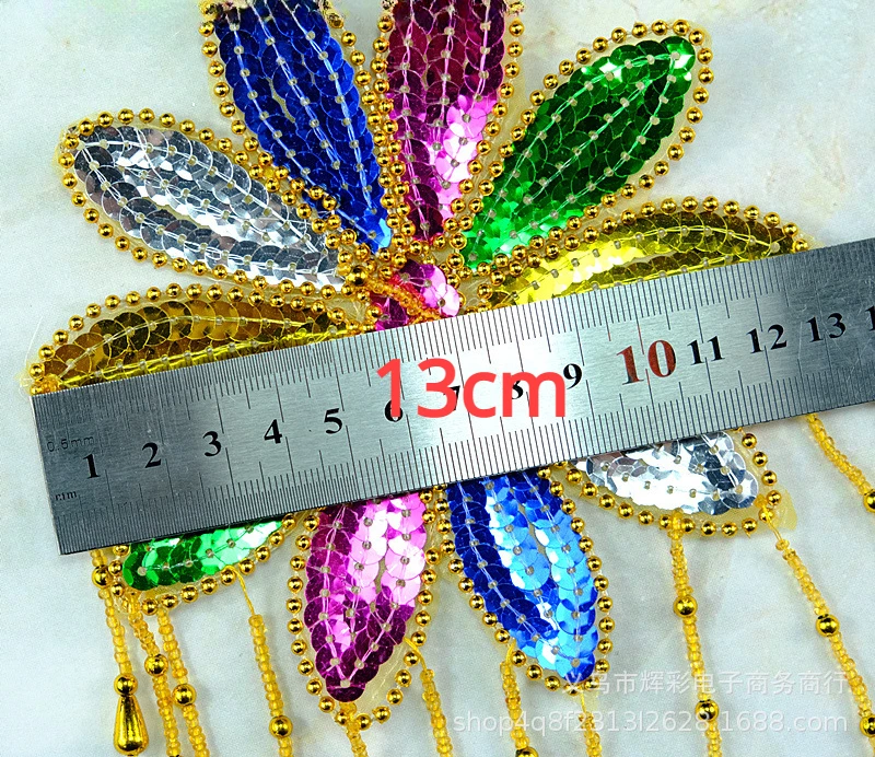 Gold Embroidery Patches Beading Appliques Head Wear Performance Flower Stage Dance Costumes Diy Garment Accessories