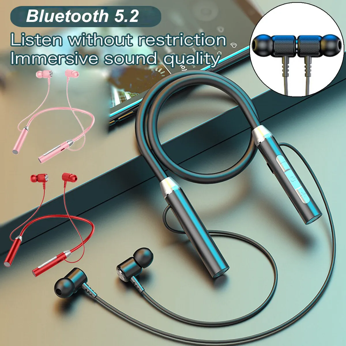 

Wireless Bluetooth 5.2 Neckband Headphones Mic Headset Stereo Earbuds Earphone