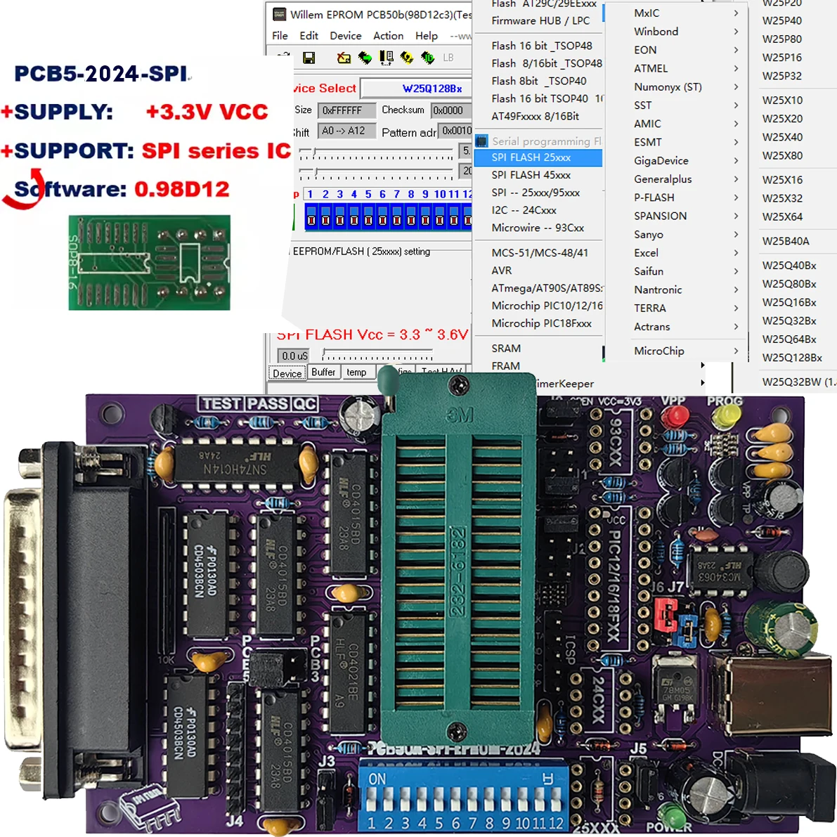 PCB50A Programador Multifuncional Queimador Willem EPROM FLASH Microcontrolador Placa-mãe BIOS Escrita