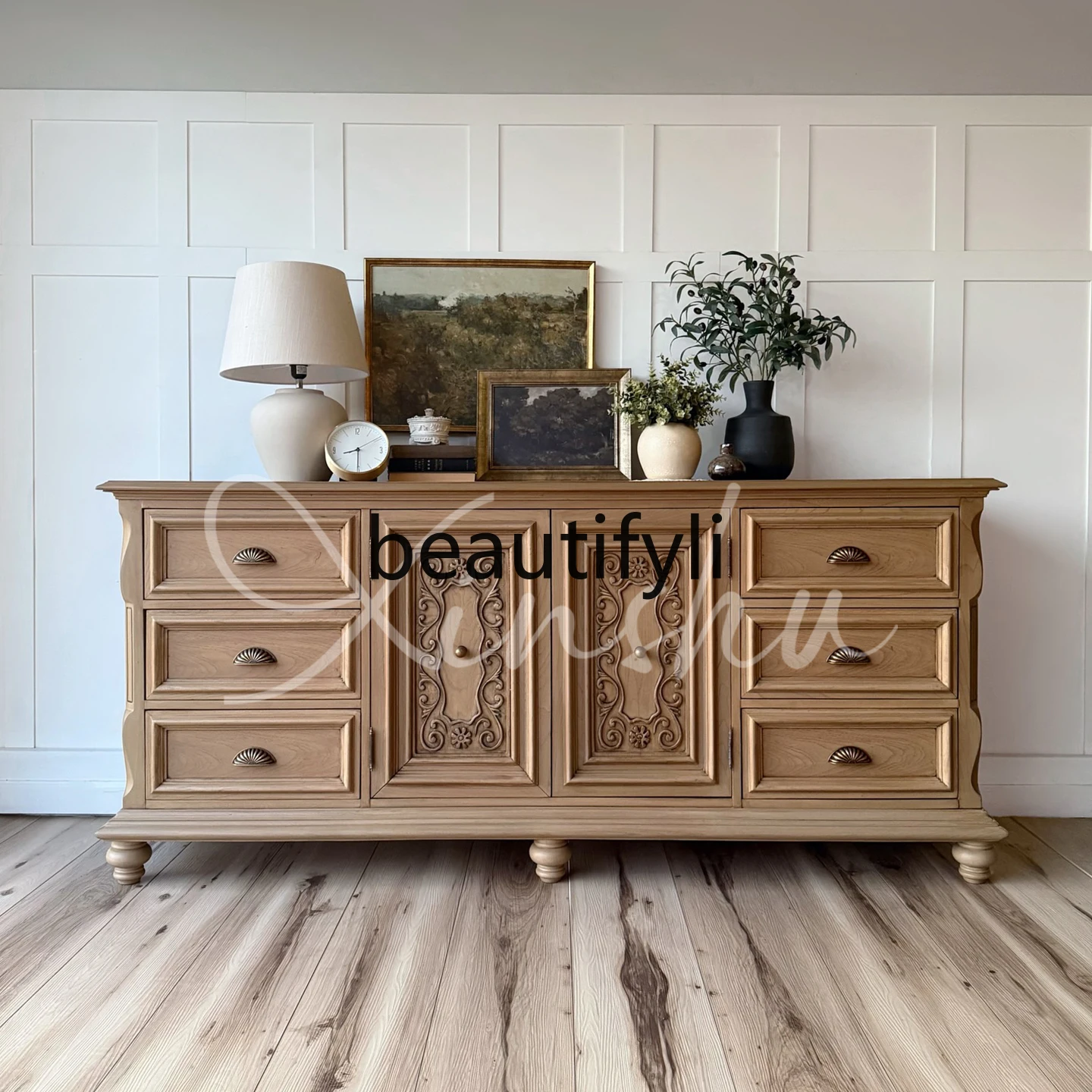 

French solid wood dining edge, wall storage, serving dishes, American living room ornament storage cabinet