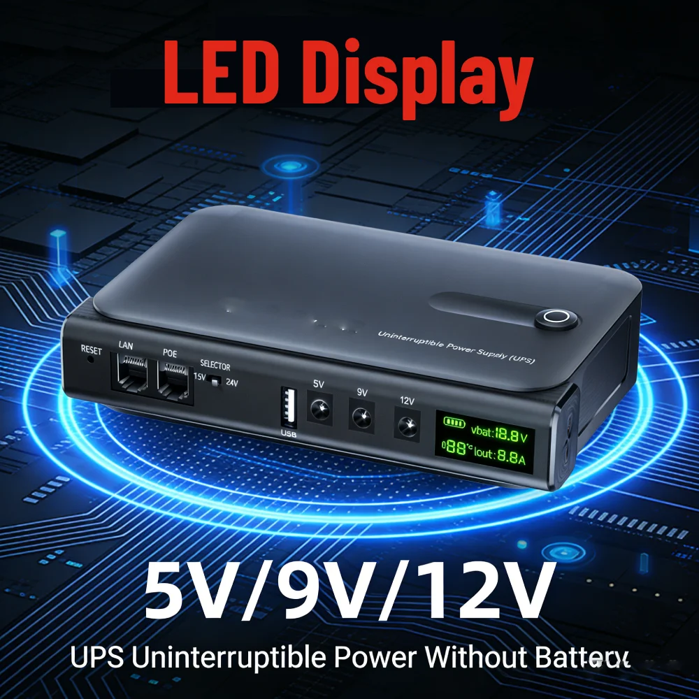 Batterie de secours UPS 18650 remplaçable, 36W, 5V/9V/12V DC, alimentation UPS, Protection contre la surchauffe/surcharge pour caméra de routeur