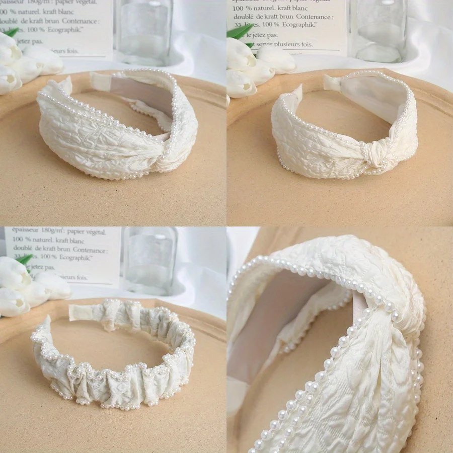 

French Knot Pearl Headband Sweet Elegant Design Non-Slip Comfortable for Women Girls Vintage Party Daily Wear Hair Accessories