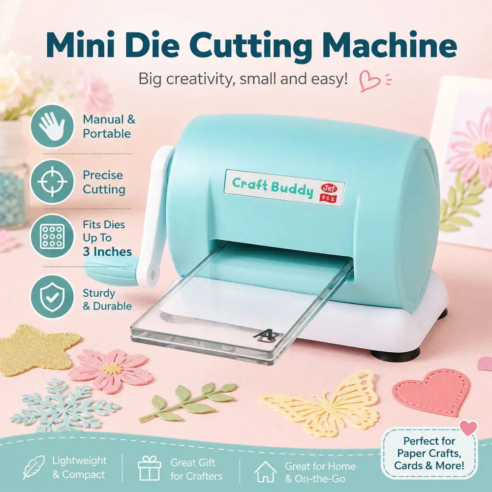 3-Inch Manual Die Cutting and Embossing Machine, ABS Craft Cutter with A/B Plates, Ergonomic Crank and Non-Slip Feet for DIY Use