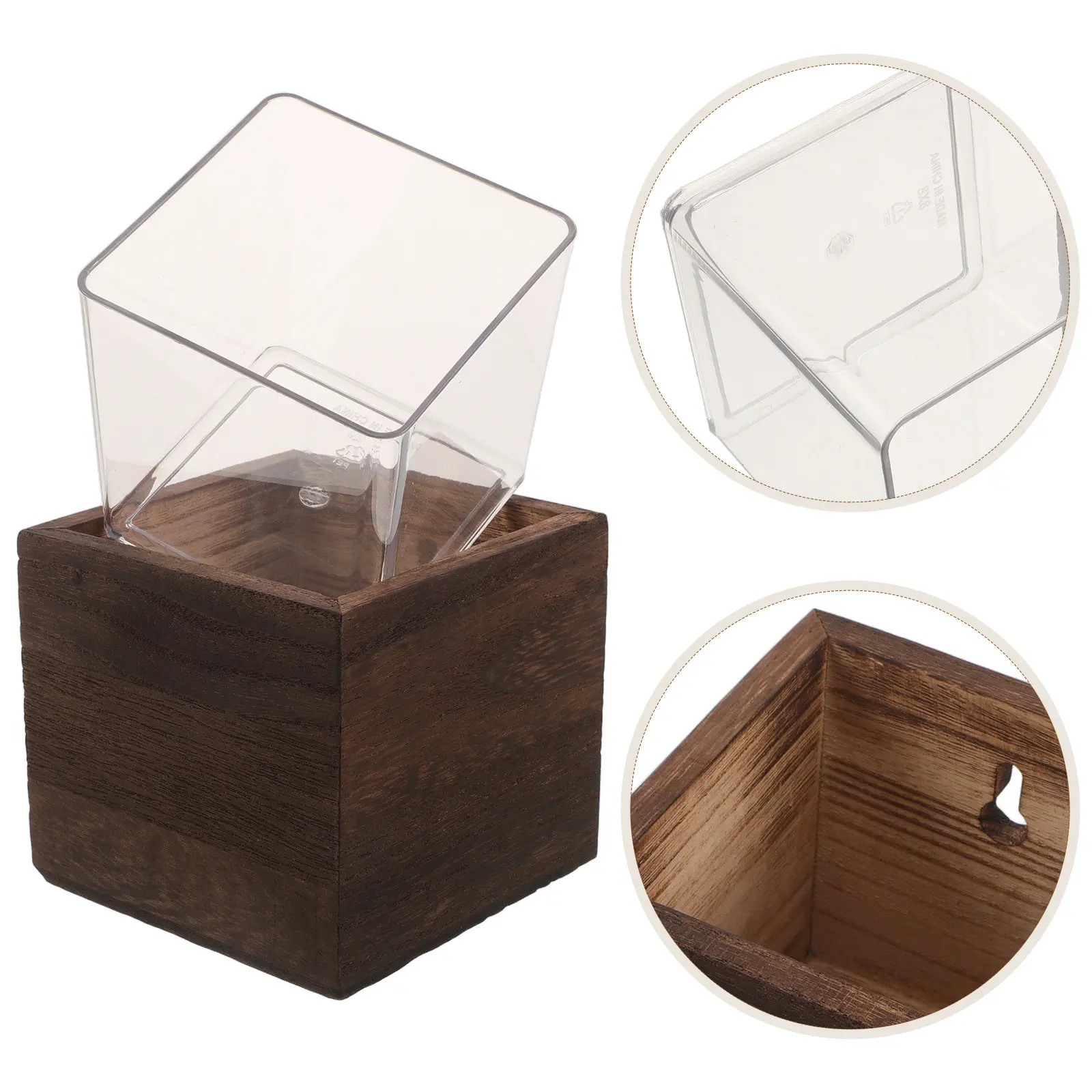 Wood Hanging Wall Vase Planter 3.9x3.9x3.5 Inches Natural Wooden Wall Mounted Flower Pot Indoor Plant Holder Vertical Decor