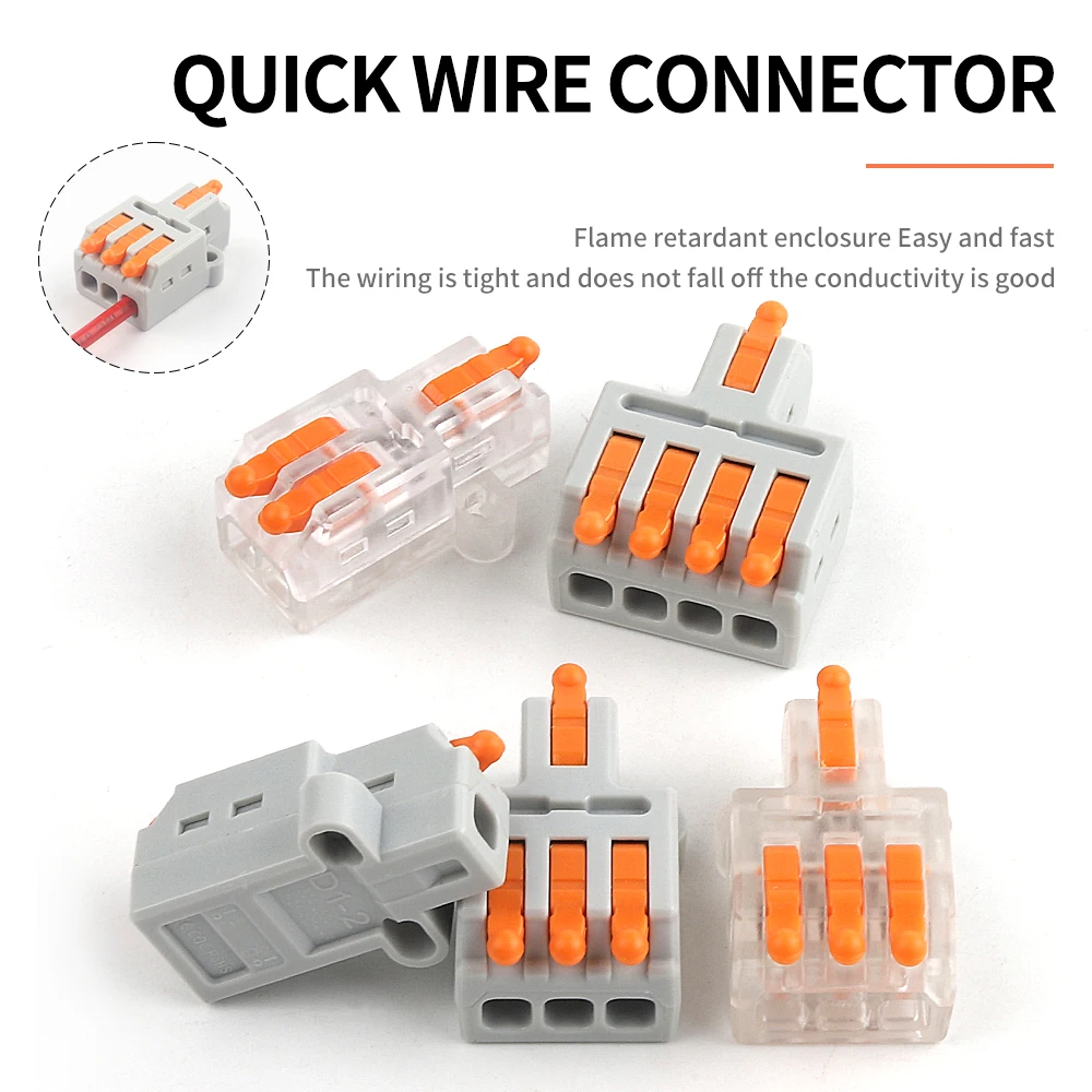 

10PCS Universal Wire Cable Connectors 1 In Multiple Out Compact Push-in Electrical Conductor Terminal Block With Fixing Holes