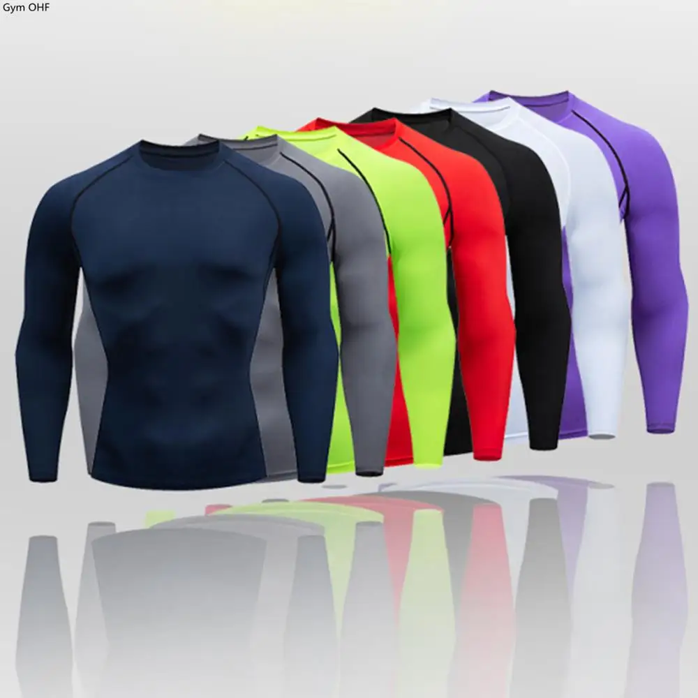 Compression Tops Gym T Shirt Men Fitness Tight Rashgad Bodybuilding Sports T-Shirt Quick Dry Running Long Sleeve