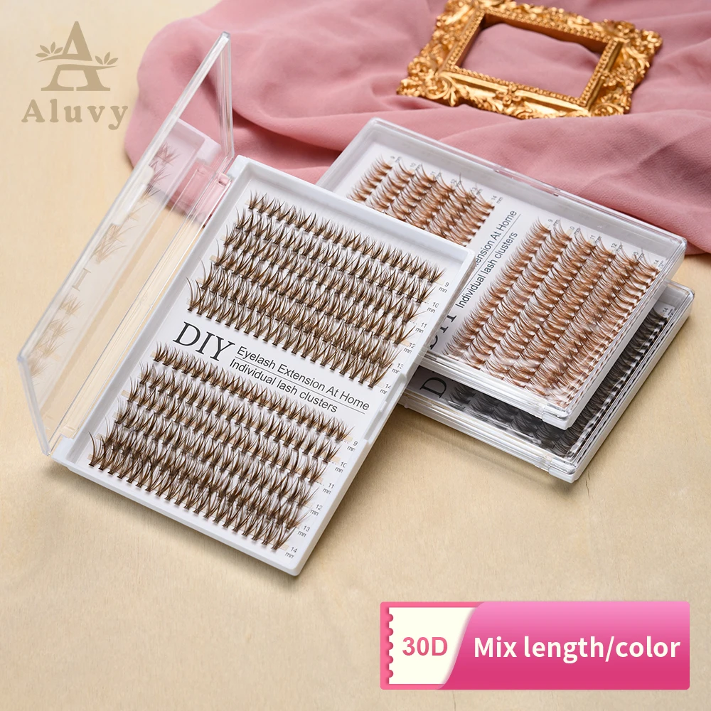 

240PCS 0.07mm Brown Lashes 30D 9-14mm Mixed Individual Clusters Kit Makeup for Girls Ultra-Lightweight False Eyelashes Extension