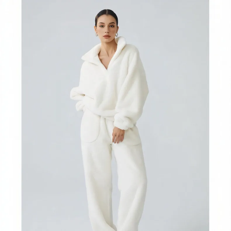 Women Winter Newest Lounge Home Wear Pajamas Solid Color Thicken Comfy Sleepwear 2 Pcs Shirt&pants Casual Loungewear Nightwear