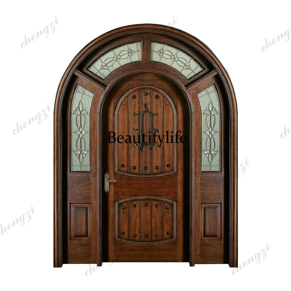TTT Customization Interior Teak Wood Double Door Design Wooden Back Doors With Glass Wooden Glass Panel Doors