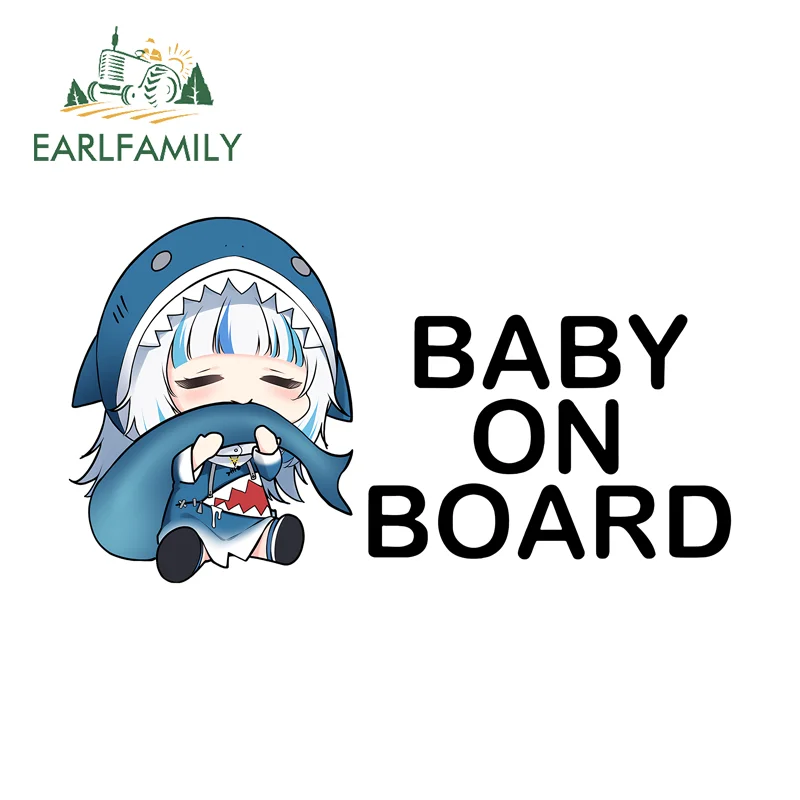 

EARLFAMILY Hololive Gawr Gura Warning Car Bumper Stickers Baby On Board Windows Car Accessories Decal Anime Waterproof Decor