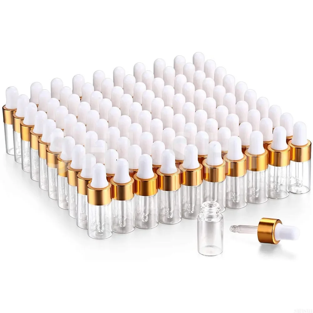 

100 Pcs Glass Sample Dropper Bottles for Essential Oils DIY Cosmetic Empty Containers Travel Sample Vials 1ml 2ml 3ml 5ml