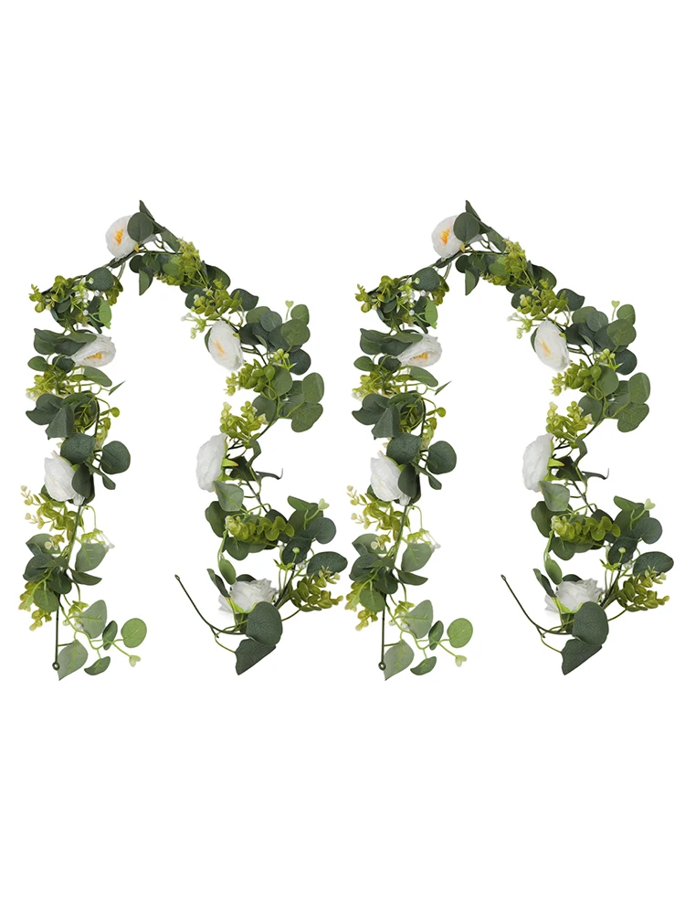 للمناسبات لديكور المنزل، ديكور زهور واقعي، عرض رف ديكور الأوكالبتوس نابض بالحياة، أوراق الشجر ذات المظهر الطبيعي #4