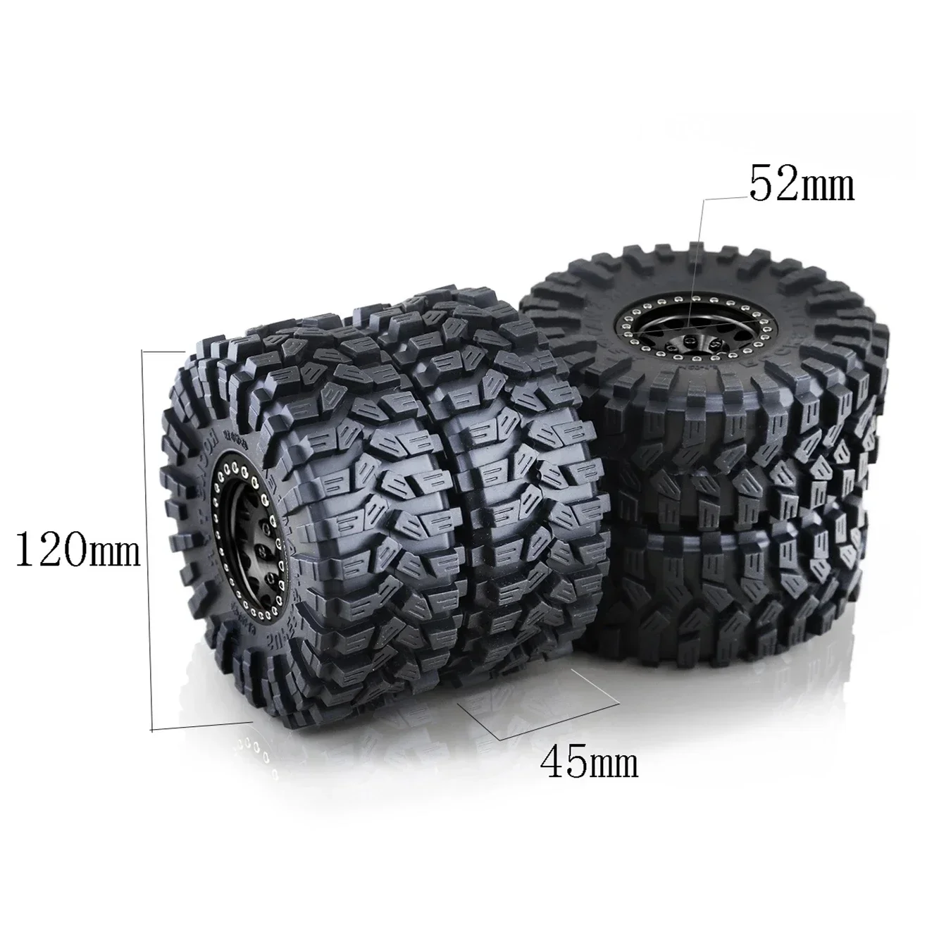 4pcs 120mm Metal 1.9" Beadlock Wheel Rim Rubber Tire Set for 1/10 RC Crawler Car Traxxas TRX4 RC4WD D90 Axial SCX10 II III MST