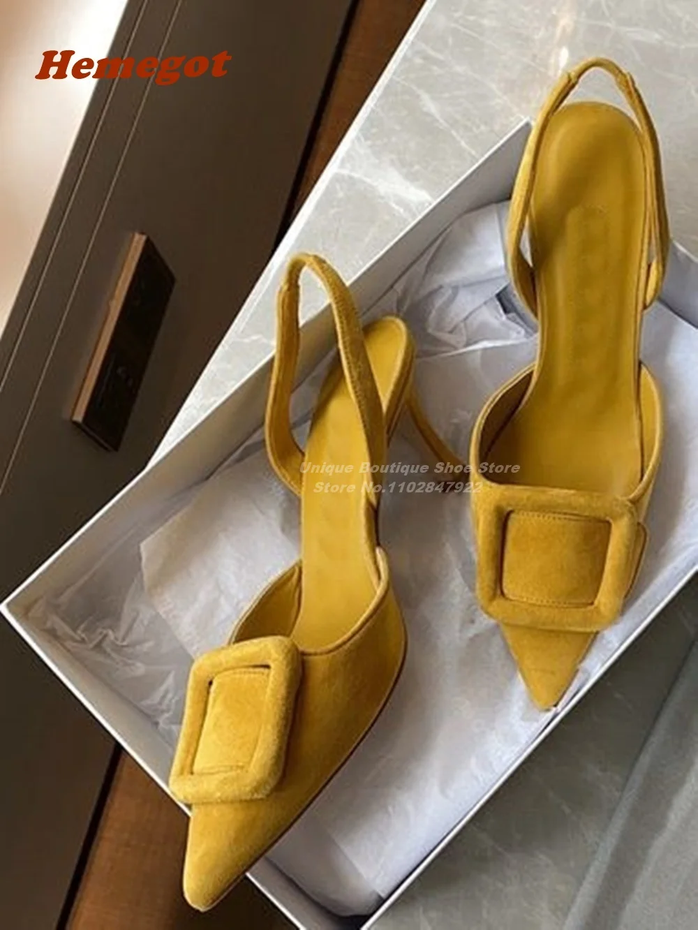 Bombas puntiagudas con hebilla azul para mujer, tacones de gatito con correa trasera, sin cordones de gamuza, zapatos de boda de fiesta, talla grande
