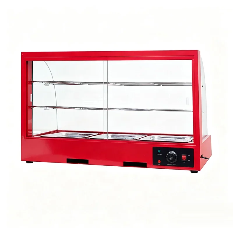 Commercial Red Curved Three-Tier Heated Holding Cabinet, Food Holding Display Cabinet, Prepared Foods Display (Customized)