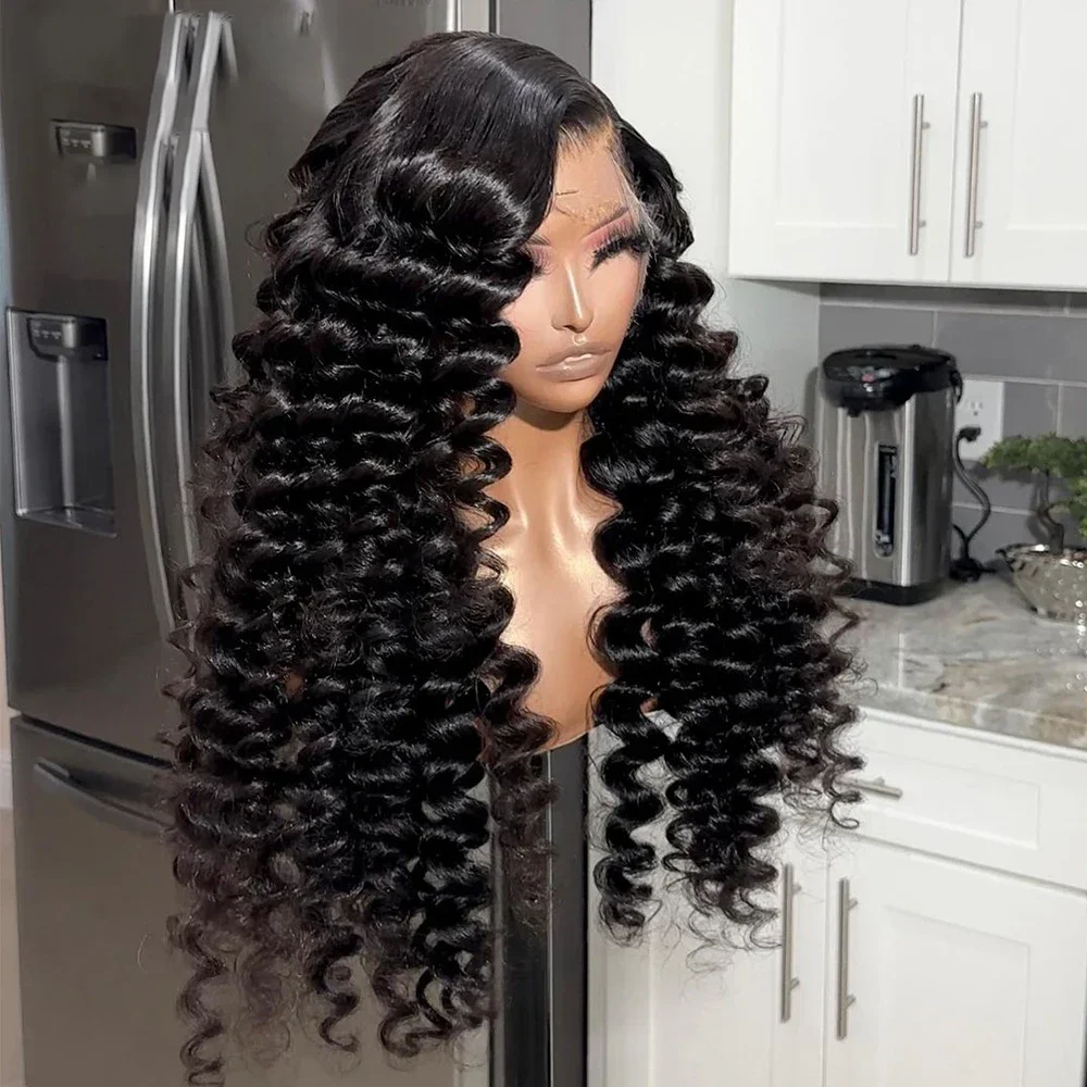 Soft Kinky Curly Black Color 26“Long Afro 180Density Lace Front Wig For Black WomenSynthetic Heat Resistant Glueless Daily