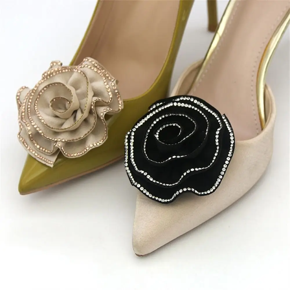 2Pcs Fabric Art Flower Shoe Clips Wedding Bride Shoes Decoration Women High Heel Charms Jewelry Rhinestones Shoes Decoration