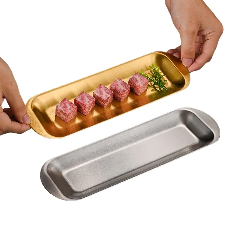 Plate Korean stainless steel snack sushi barbecue plate shrimp slippery beef plate manufacturer long hot pot