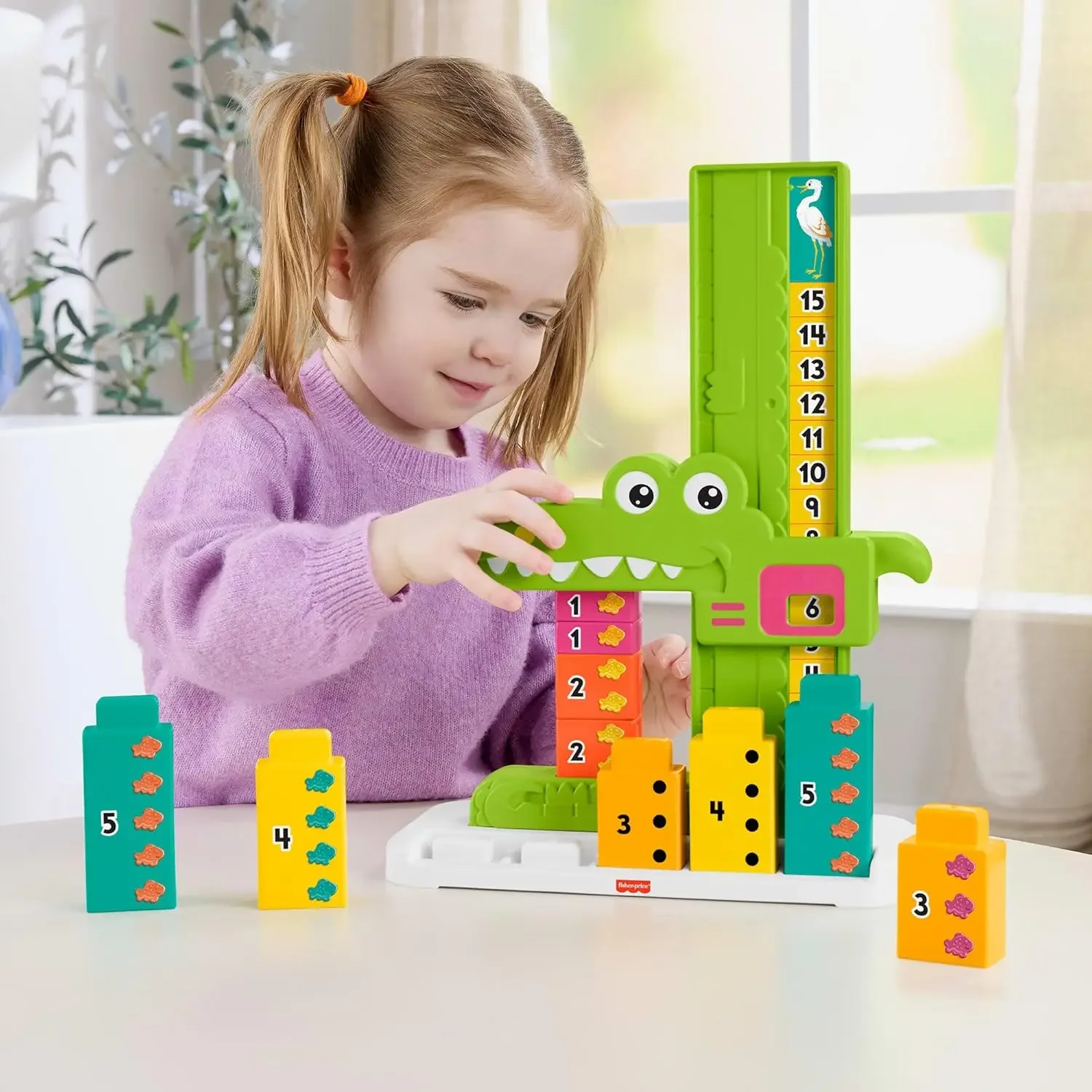 Preschool Learning Toy Adding Alligator Counting Activity with 10 Stacking Blocks for Kids Ages 3+ Years