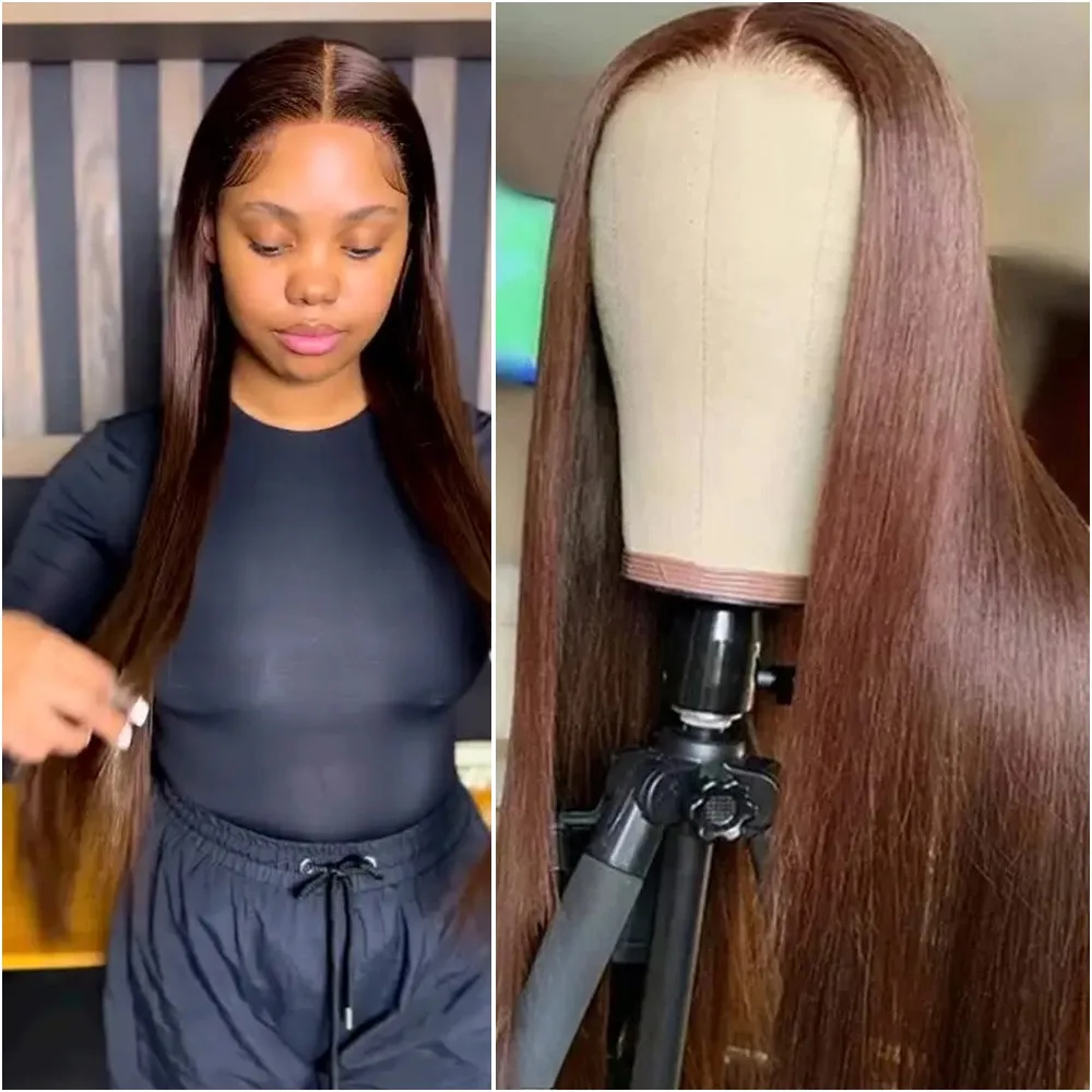 

13x6 Straight #4 Chocolate Brown Lace Front Wig Colored Human Hair Wigs Pre Plucked 13x4 Transparent Lace Frontal Wig Human Hair