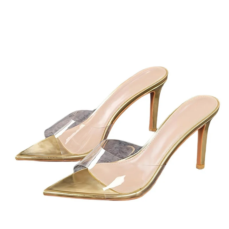 Liyke Grüne transparente PVC-Jelly-Schuhe für Damen, sexy, spitze, offene Zehenpartie, flache Slider-Hausschuhe, Damen-Sandalen, dünne Absätze, Mules