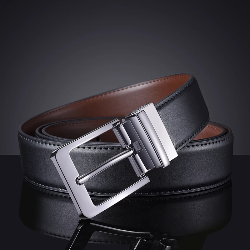 Men\'s leather belt, business needle buckle belt, casual double-sided leather belt, authentic and versatile gift pants belt