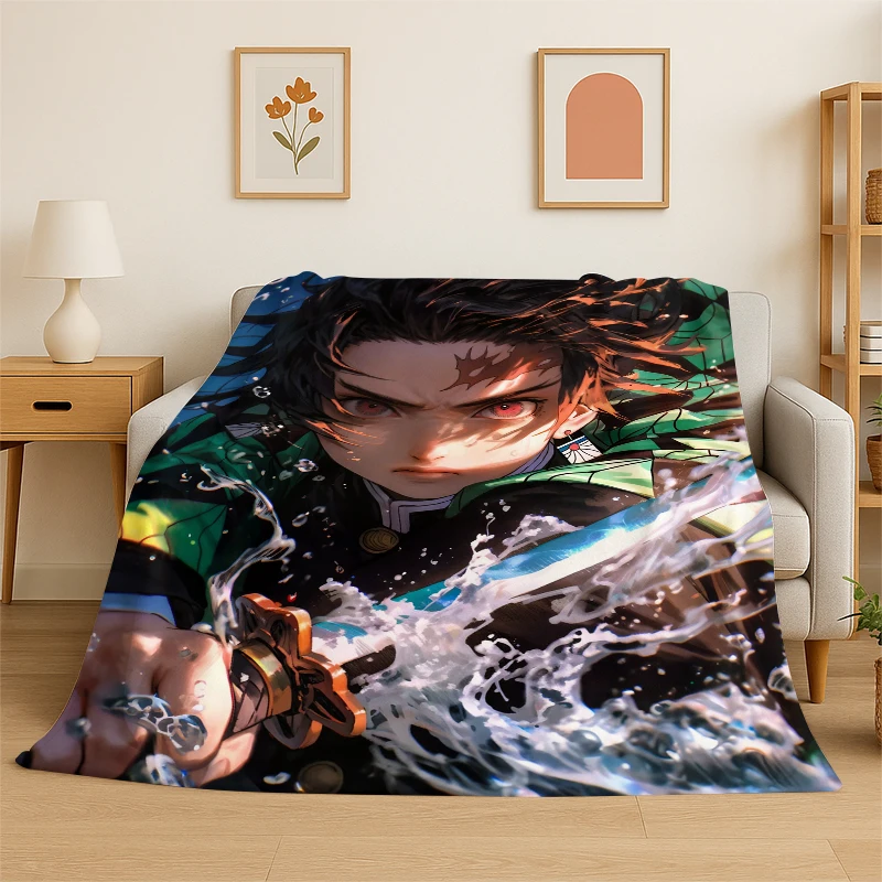 Cartoon Demon Slayer Anime Kamado Nezuko Tanjirou Flannel Blanket Soft Warm Throw Blanket for Bedroom Living Room Bed Travel