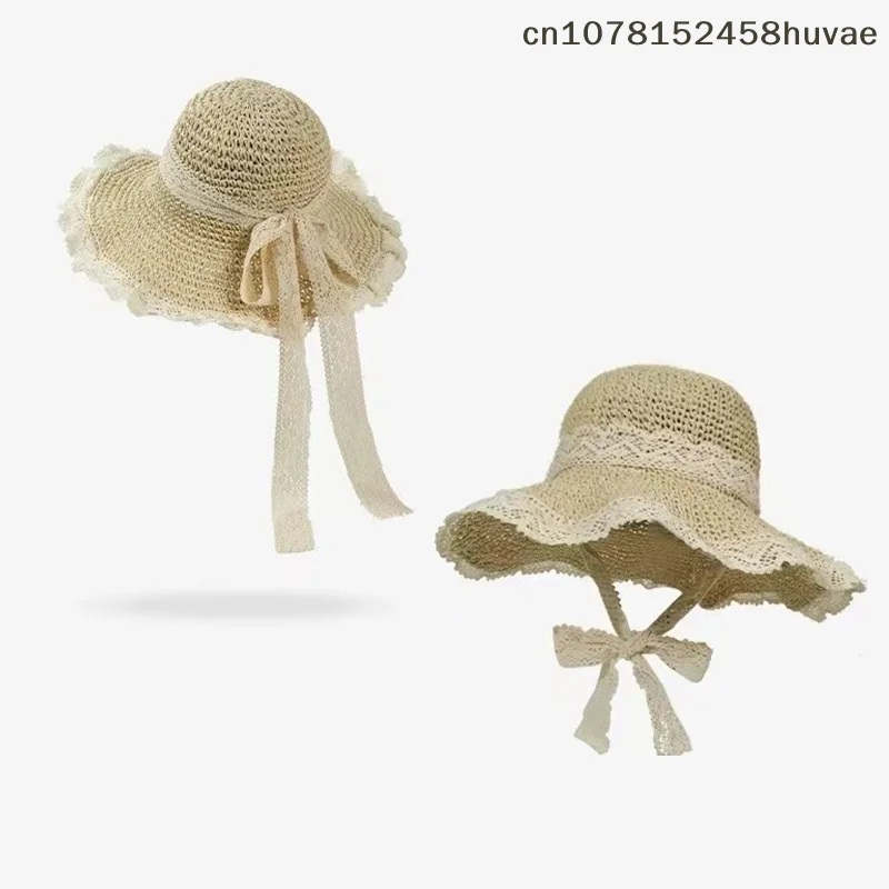 Summer Women's Lace Straw Beach Hat Foldable Sun Hat With Wide Brim Fresh Stylish Sunblock Shade Hat Perfect For Travel Holiday