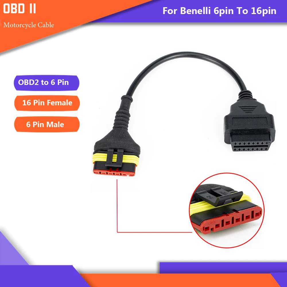 For BENELLI OBD Motorcycle Diagnostic Cable Motorbike 6 Pin To 16 Pin OBD2 Adapter Cable