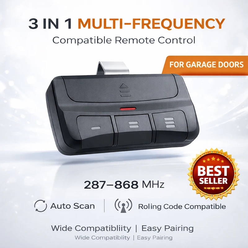

3 Button Garage Door Remote Control With Sun Visor Clip Multi Frequency 287-868MHz Fob For Home Warehouse Rolling Sliding Door