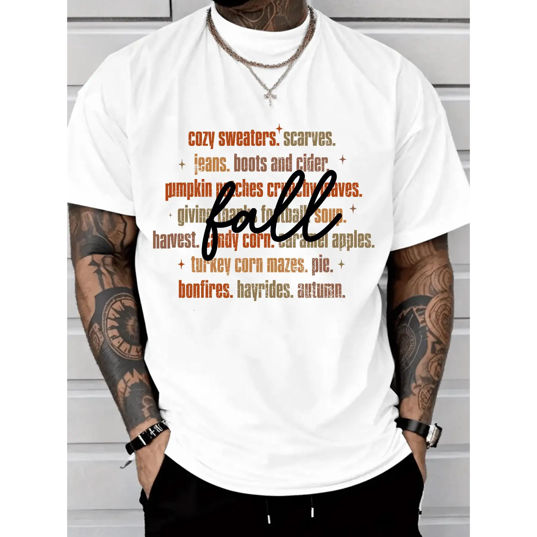 

Fall Vibes T-Shirt Men Women Autumn Season Checklist Tee Cozy Sweater Pumpkin Leaf Print Casual Comfort Top Gift for Fall Lover