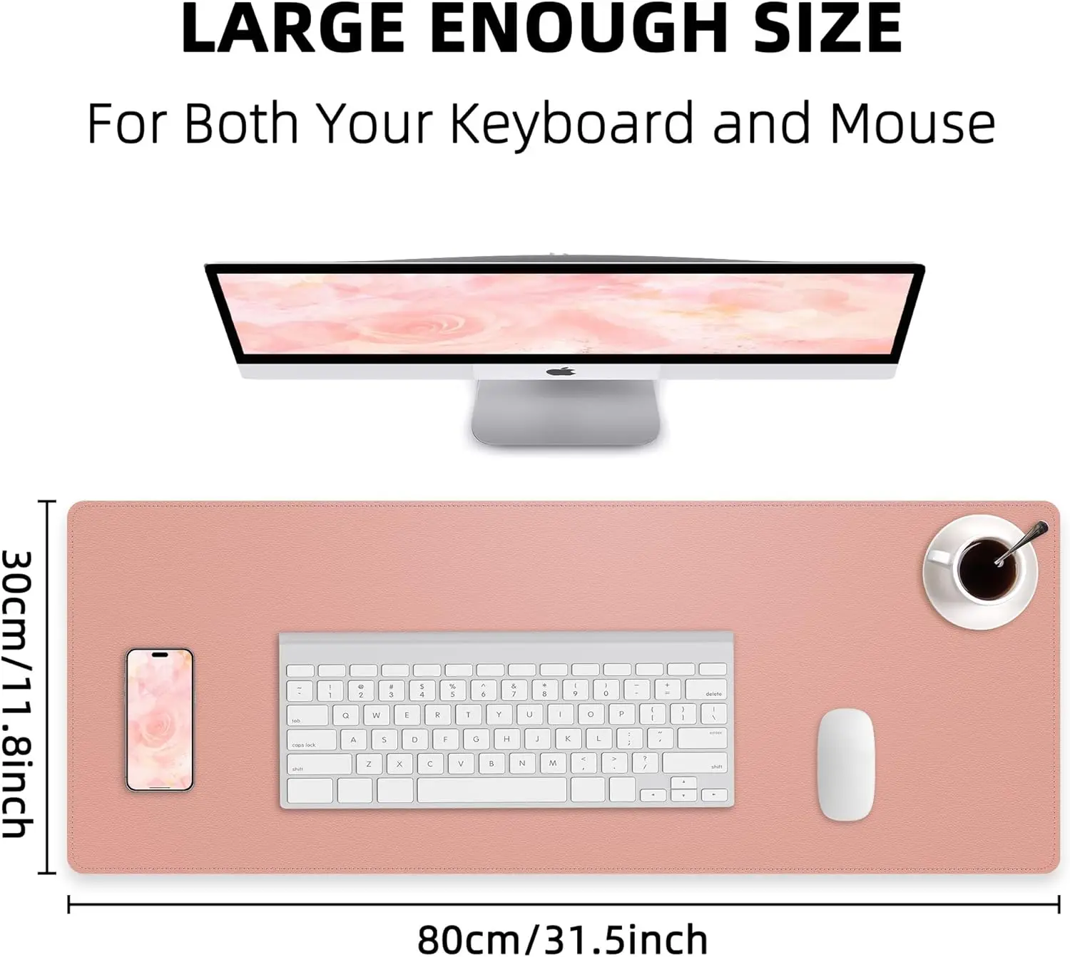 Large Pink Mouse Pad Waterproof Non-Slip Rubber Base Desk Protector Easy Clean Laptop Writing Mat for Work/Home/Decor 40 x 90cm