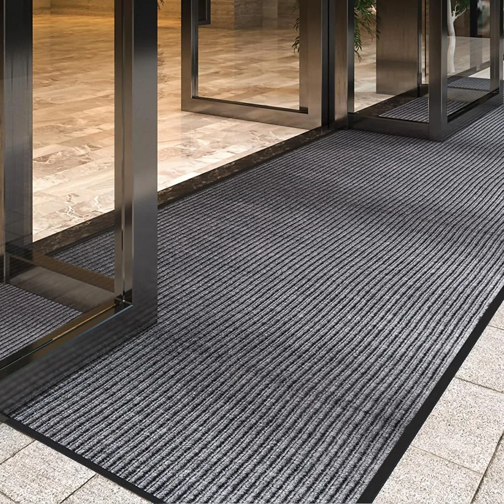 

Commercial Grade Striped Entrance Mat with Rubber Backing, 4x8 Feet Moisture Guard Door Mat, Low Profile