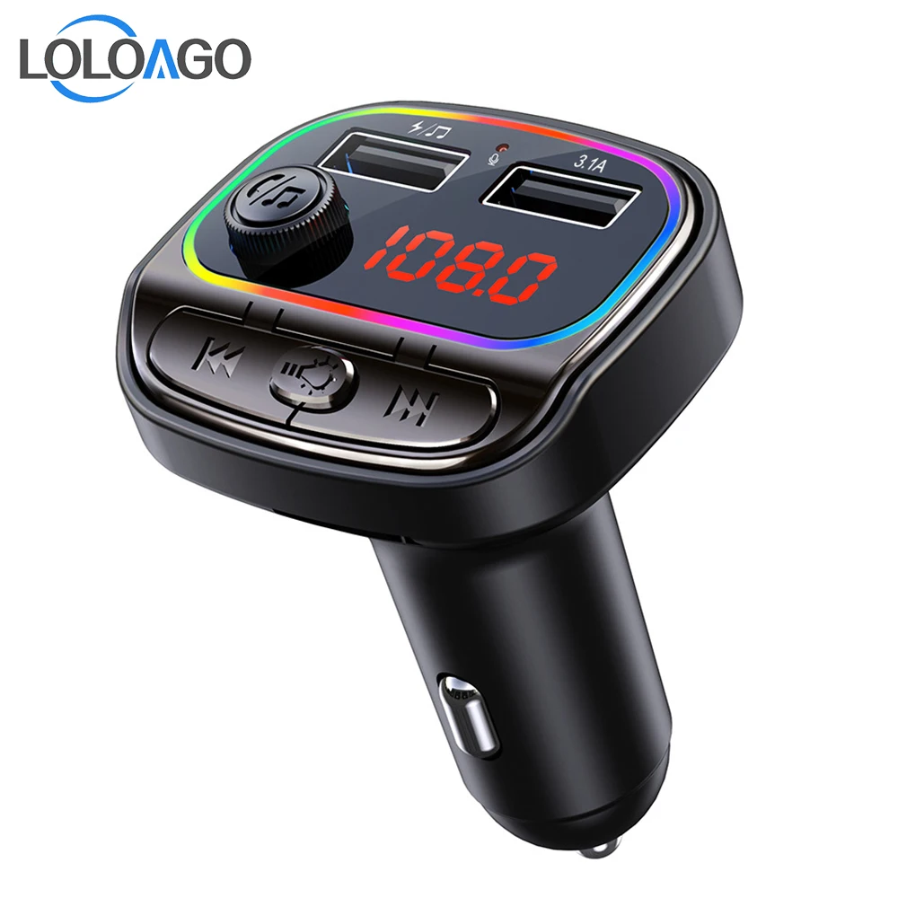 

LOLOAGO FM Transmitter Colorful Light TF Card U Disk Music MP3 Player USB Car Charger Handsfree Bluetooth-compatible 5.0 Car Kit