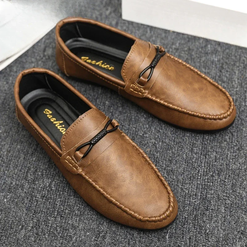 Fashion PU Leather Men Casual Shoes Slip on Formal Loafers Luxury Brand Comfortable Men Moccasins Italian Soft Male Driving Shoe