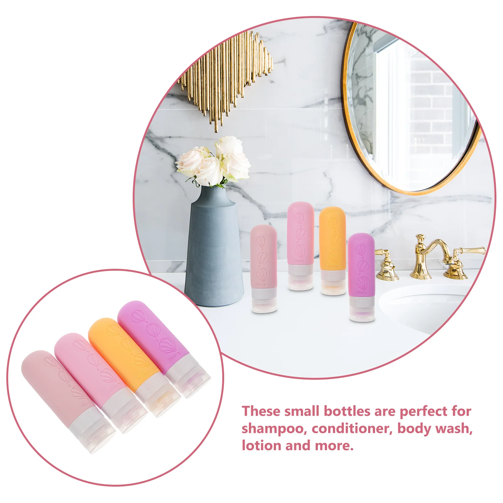 4 個のトラベルサイズのシリコンボトル詰め替え可能なスクイーズボトルシャンプーローションコンディショナーボディウォッシュポータブルトイレタリー用