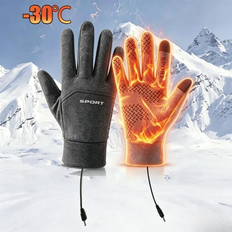 1Pair Electric Heating Gloves Autumn Winter Warm Gloves Touch Screen Bicycle Riding Gloves Running Hiking Skiing Gloves