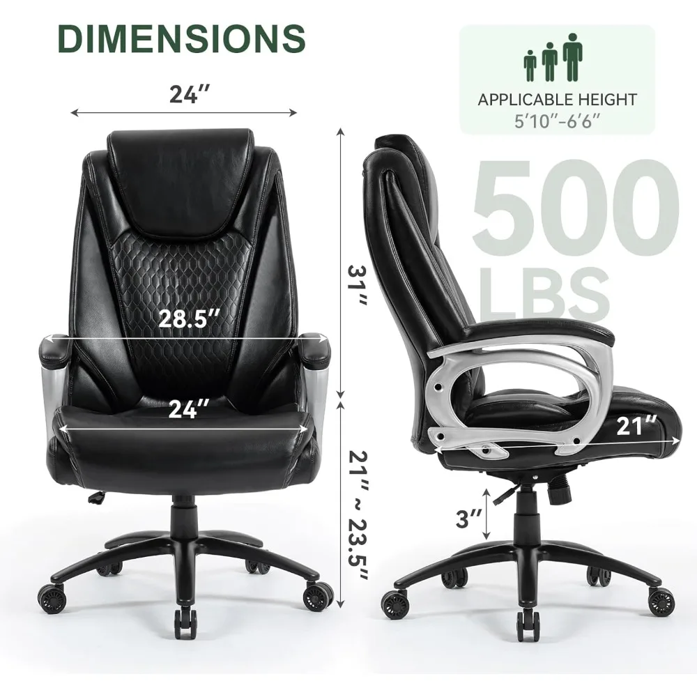 كرسي مكتب كبير وطويل مباشر من Vogue Furniture بوزن 500 رطل، كرسي مكتب من جلد البولي يوريثان عالي التحمل، ارتفاع قابل للتعديل مع