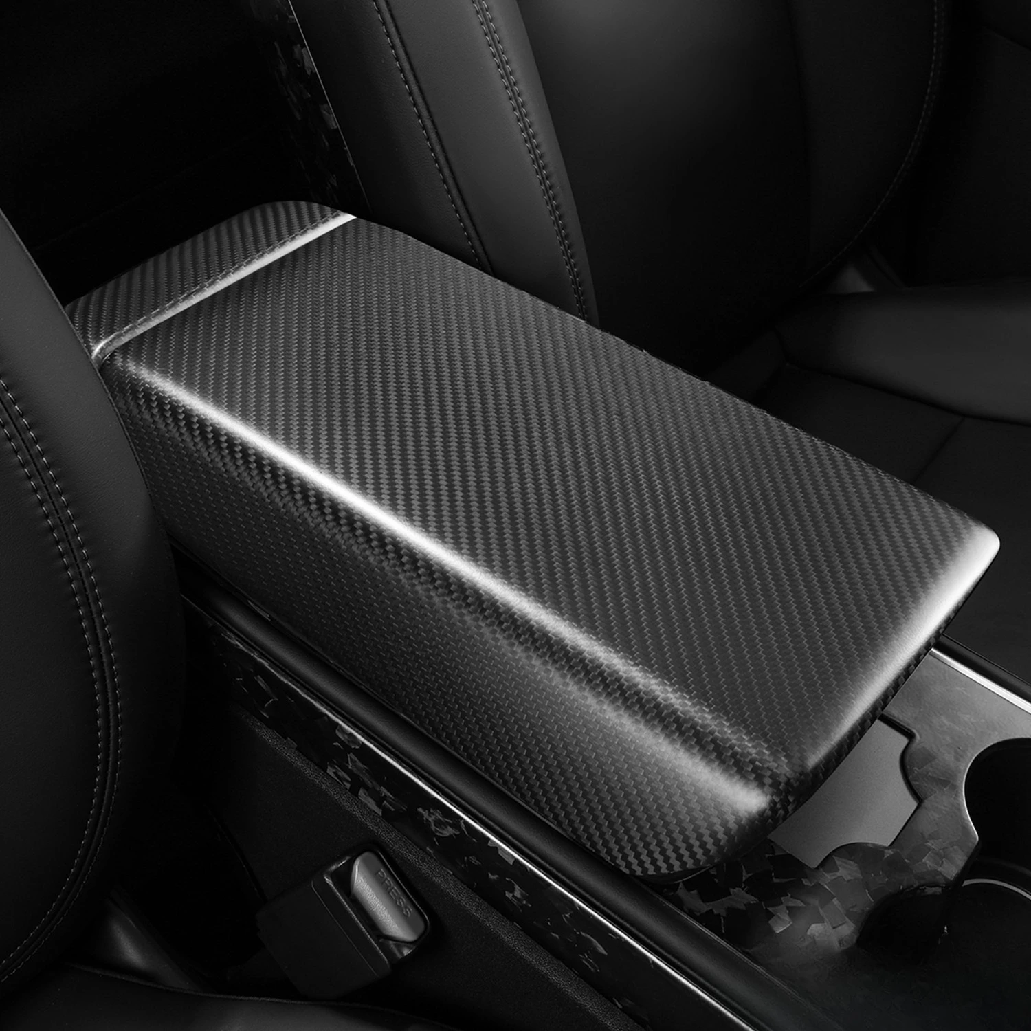 Fit 17-23 TESLA Model 3/Y Carbon Fiber Enter Console Armrest Cover Matte Black
