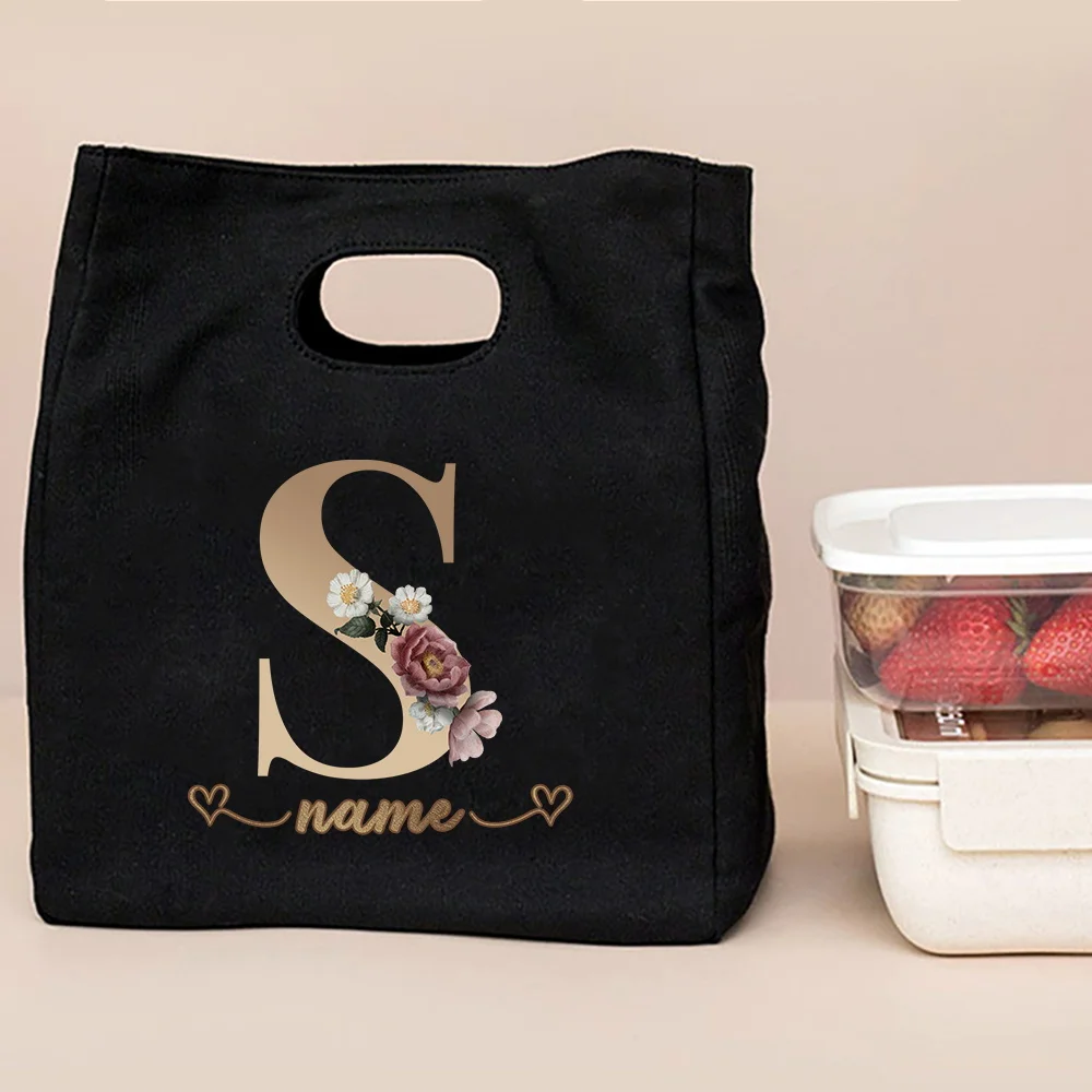 Customized Rose Gold Letter Patterned Lunch Bag Bento Box Picnic Portable Food Insulation and Refrigeration Bag for Storage