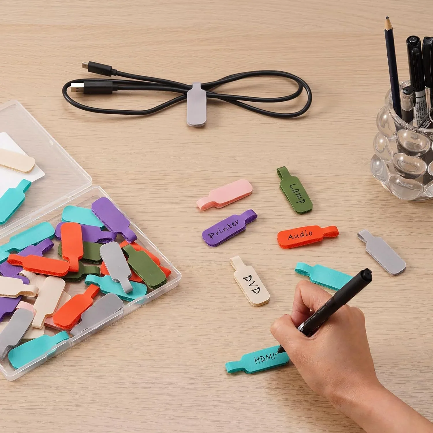 35 Pieces of Multi-Color Large-Sized Cable Labels, Self-Adhesive Mouse and Keyboard Cable Organizing Stickers