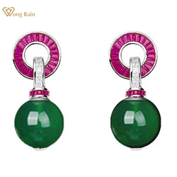 Wong Rain Vitnage 925 Sterling Silver Natural Jade High Carbon Diamond Gemstone Drop Dangle Earrings Jewelry Anniversary Gifts